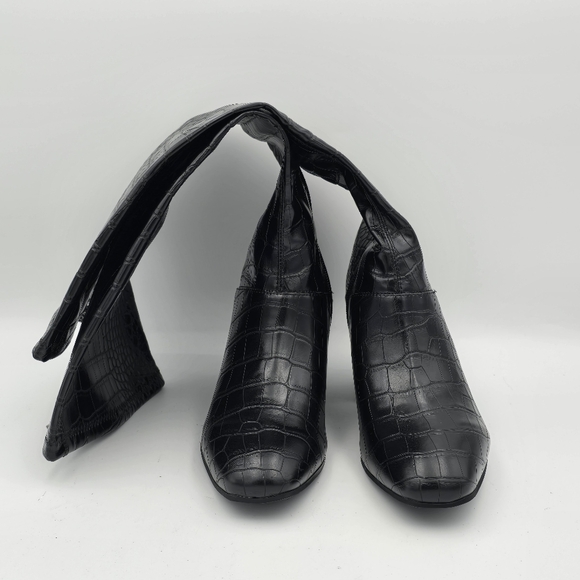 6W Franco Sarto Women's Tribute Knee High Boots, Black Crocco Faux Leather - Picture 4 of 16